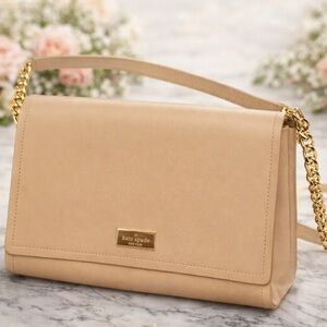kate spade Neutral Beige Leather Shoulder Bag with Gold Chain